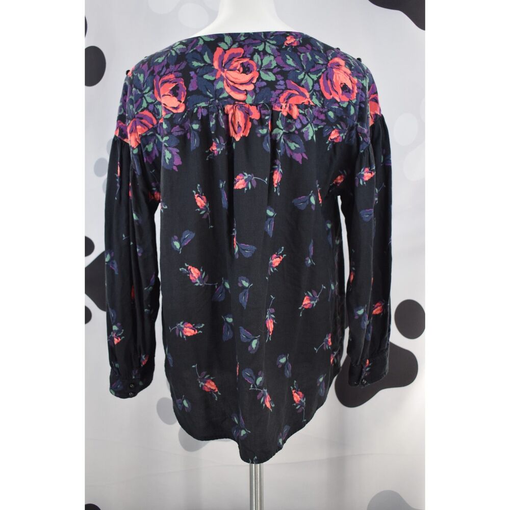 Maeve Anthropologie Gardenia Boat Neck Top Black Multi Color Floral Large - Picture 5 of 9